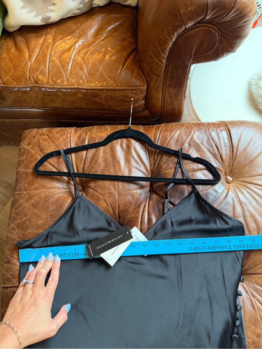 NWT Satin Slip Dress with Side Button Detail - Black - Picture 9 of 9